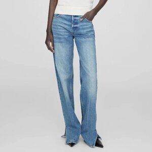 ANINE BING Roy Jeans Womens 28 Nordic Blue Mid Rise straight Split Ankle NWT
